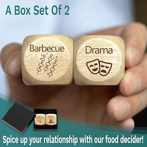 Miniatura 4 de 2 dados grabados de madera para decidir, para citas, películas, películas, día de San Valentín, citas, regalos para marido, esposa, novio, novia,