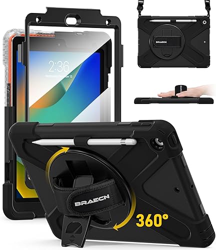 BRAECN Funda para iPad de 987 generación, resistente a los golpes, con protector de pantalla, soporte para lápices, soporte para tapa de lápiz,