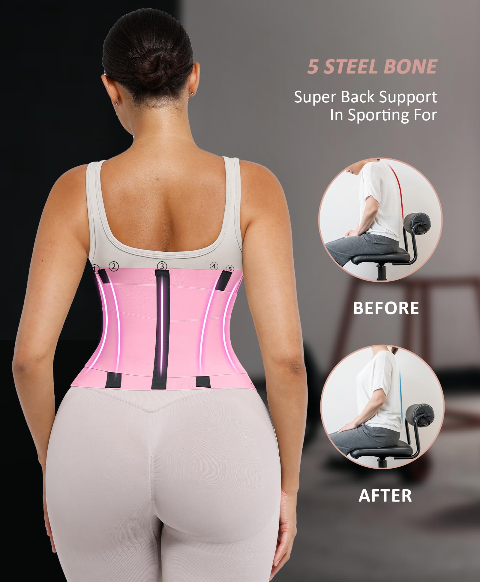 FeelinGirl Waist Trainer Belt Waist Cincher Trimmer Ab Belt Tummy Control Body Shaper with Triple Wrap Women and Men: Pink X-Large
