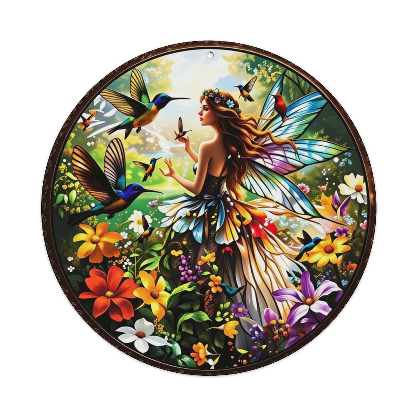 Stained Glass Flower & Butterfly Metal Tin Sign Plaque