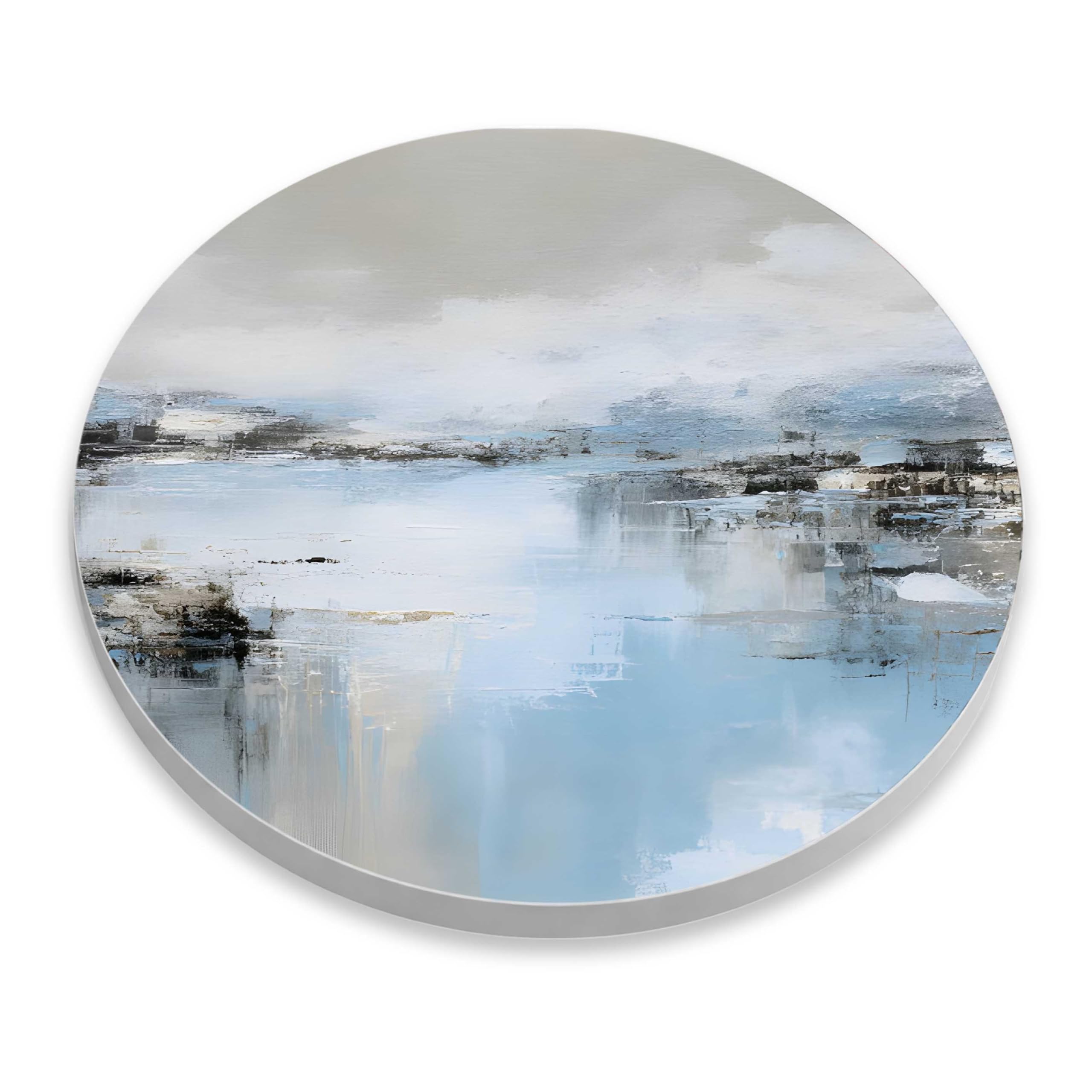 Kunstbruder Kunstdruck Nordische Wasserweite Rund als Hartschaumstoff-Bild in 60x60 cm – Hellblau Naturmotiv für Wohnzimmer Schlafzimmer und Praxis