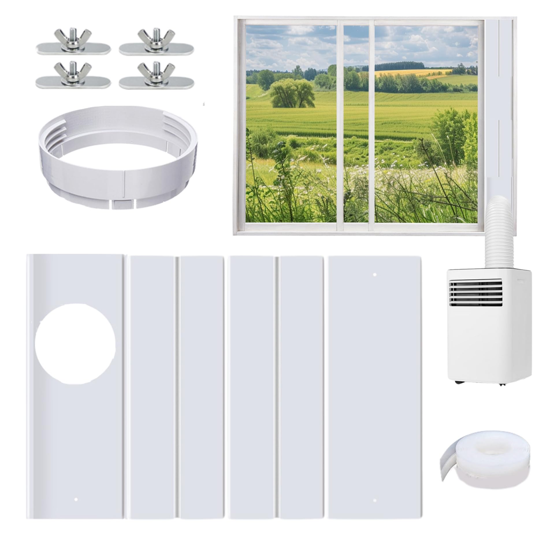 Kit de ventilación de Ventana de CA portátil, 4 Piezas, Ajustable, para Oficina de mangueras 5, 1/5, 9 | Fácil instalación sin herramientas, se adapta al estándar, ideal para uso doméstico