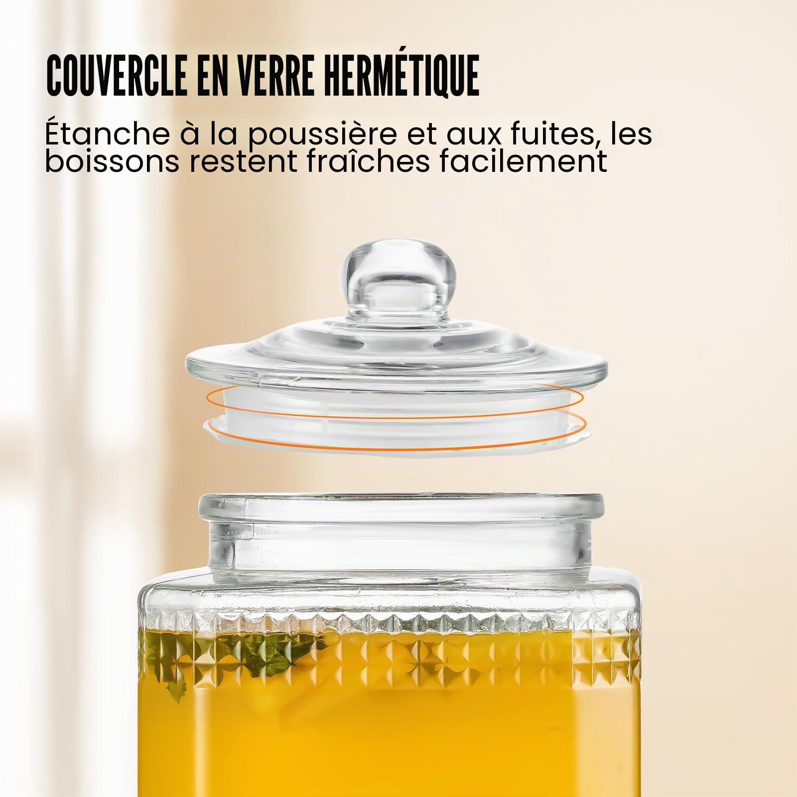 VEVOR Distributeur de Boissons de 5,5 L, Fontaine à Eau en Verre Alimentaire avec Support, Robinet en Acier Inoxydable, Distribution de Jus Limonade Thé Glacé, pour Restaurants, Hôtels, Cafés, Soirées