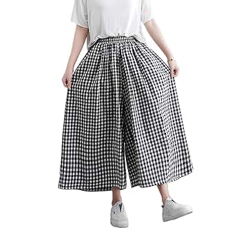 【美品】マツオインターナショナル　グレー チェック柄 ガウチョパンツ　40 ガウチョパンツ コットンリネン グレンチェック&クロ無地