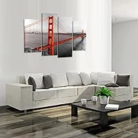 Vista 3 de Kreative Arts - cuadro de lienzo con hermoso puente de San Francisco, California, color negro, blanco, rojo - mural, decoración para el hogar