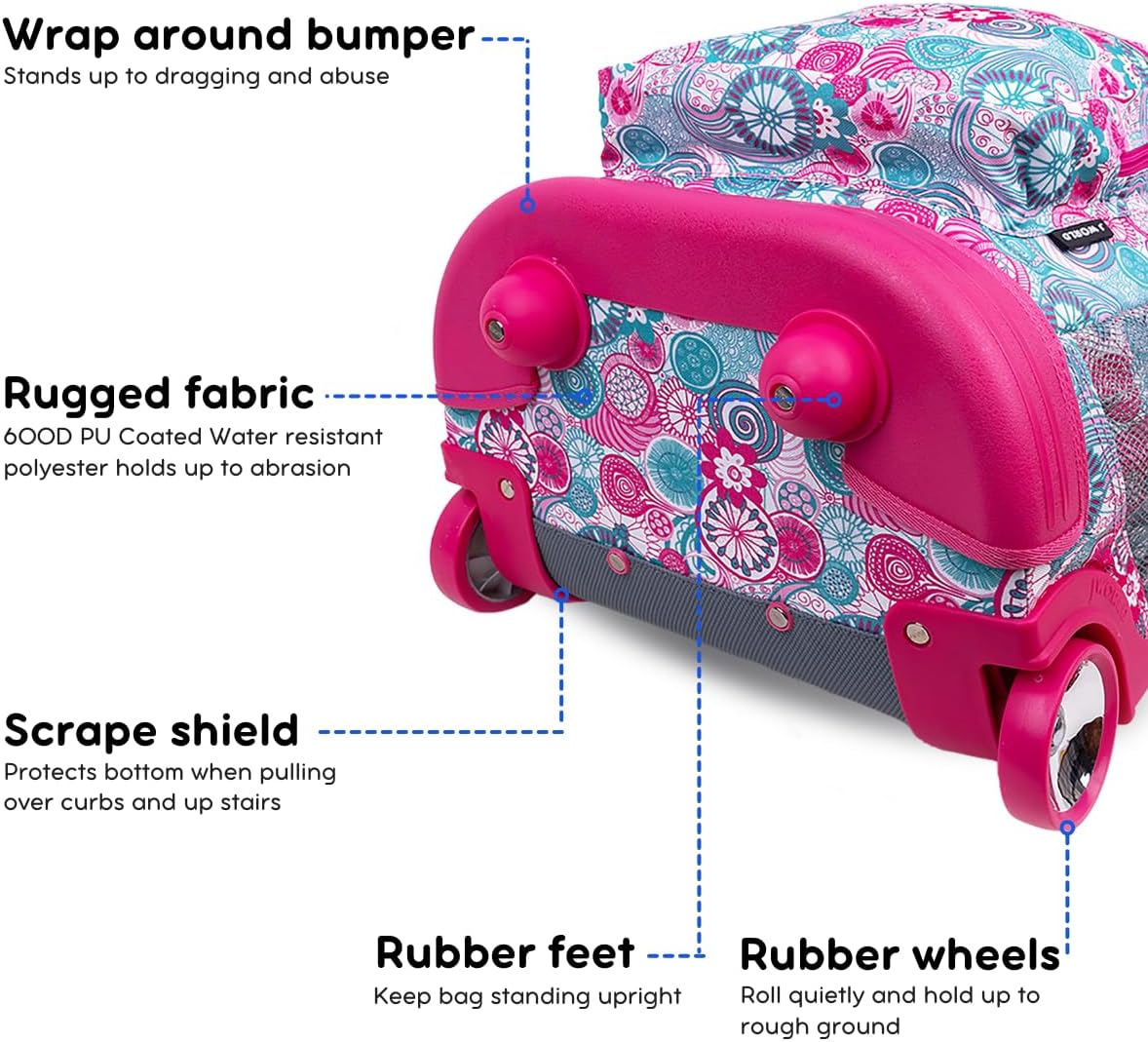 J World New York Sunrise Rolling Backpack, Blue Raspberry, One Size, 18" - Image 4
