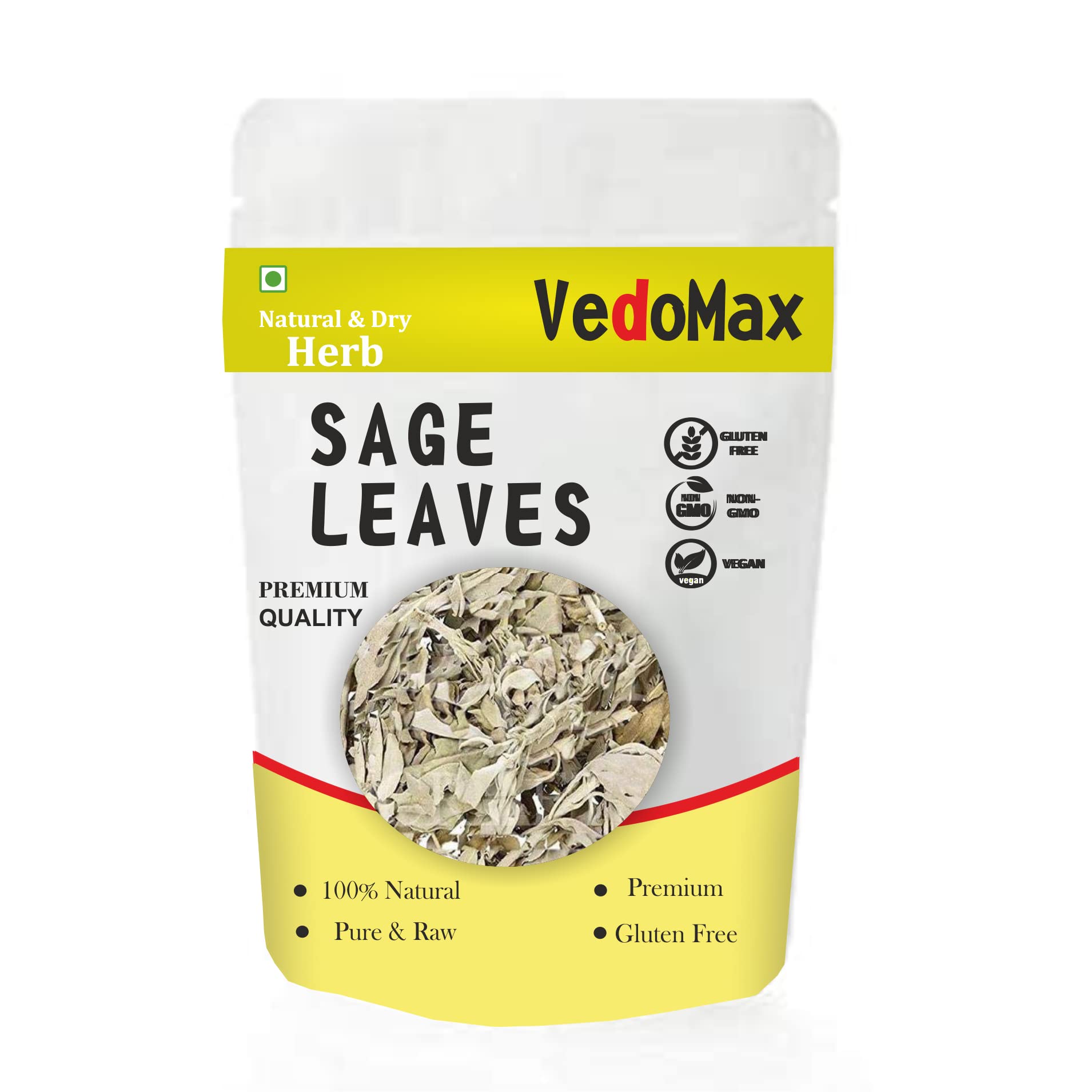 VedoMax Dried Sage Leaves | sage leaves dried for burning | Sage Leaves for Tea (Whole) | Smudge Smudging | Energy Reiki | Removes Energy Blocks | White Sage Leaves - 100 gm