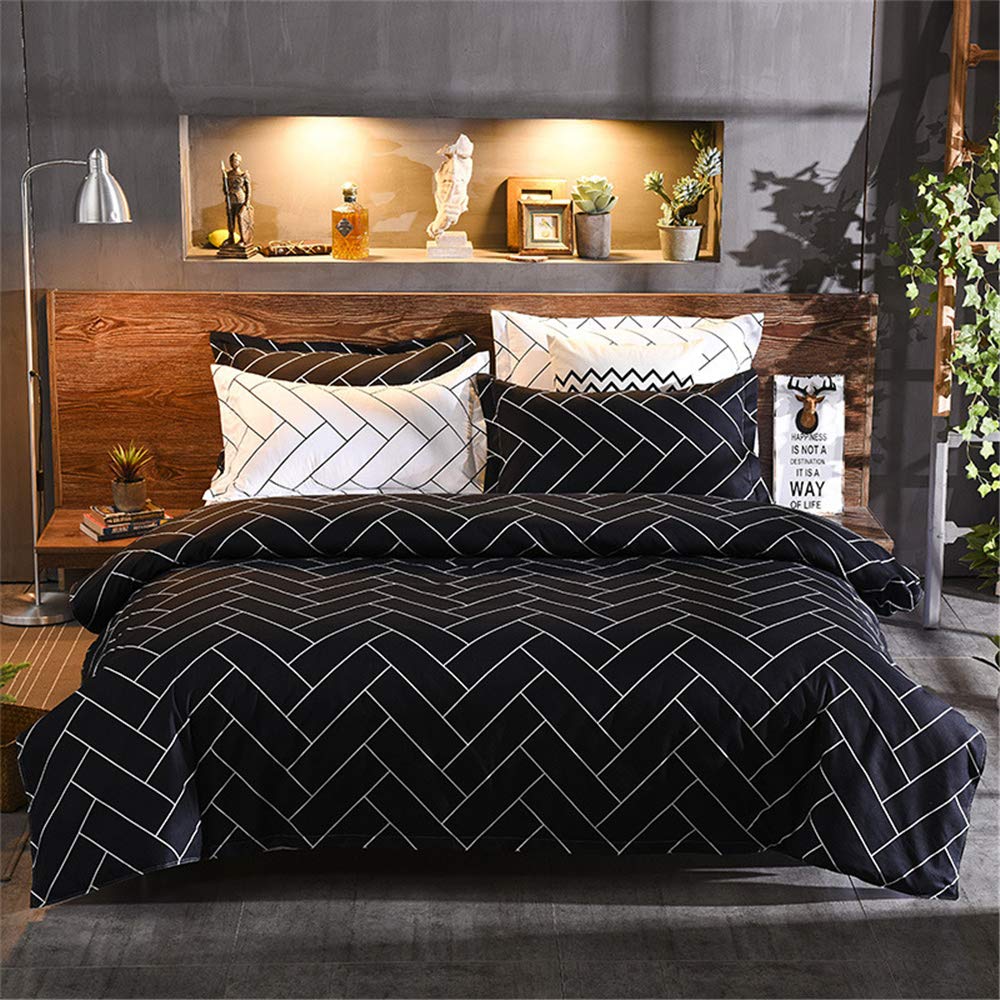 Fansu Boys Chevron Black Geometry Duvet Cover Set Bedding Sets 4 Piece For Girl Double King Single Size Bed, Microfiber Duvet Set 2 X Pillowcases 1 X Quilt Case 1 X Flat Sheet (,200X200cm)