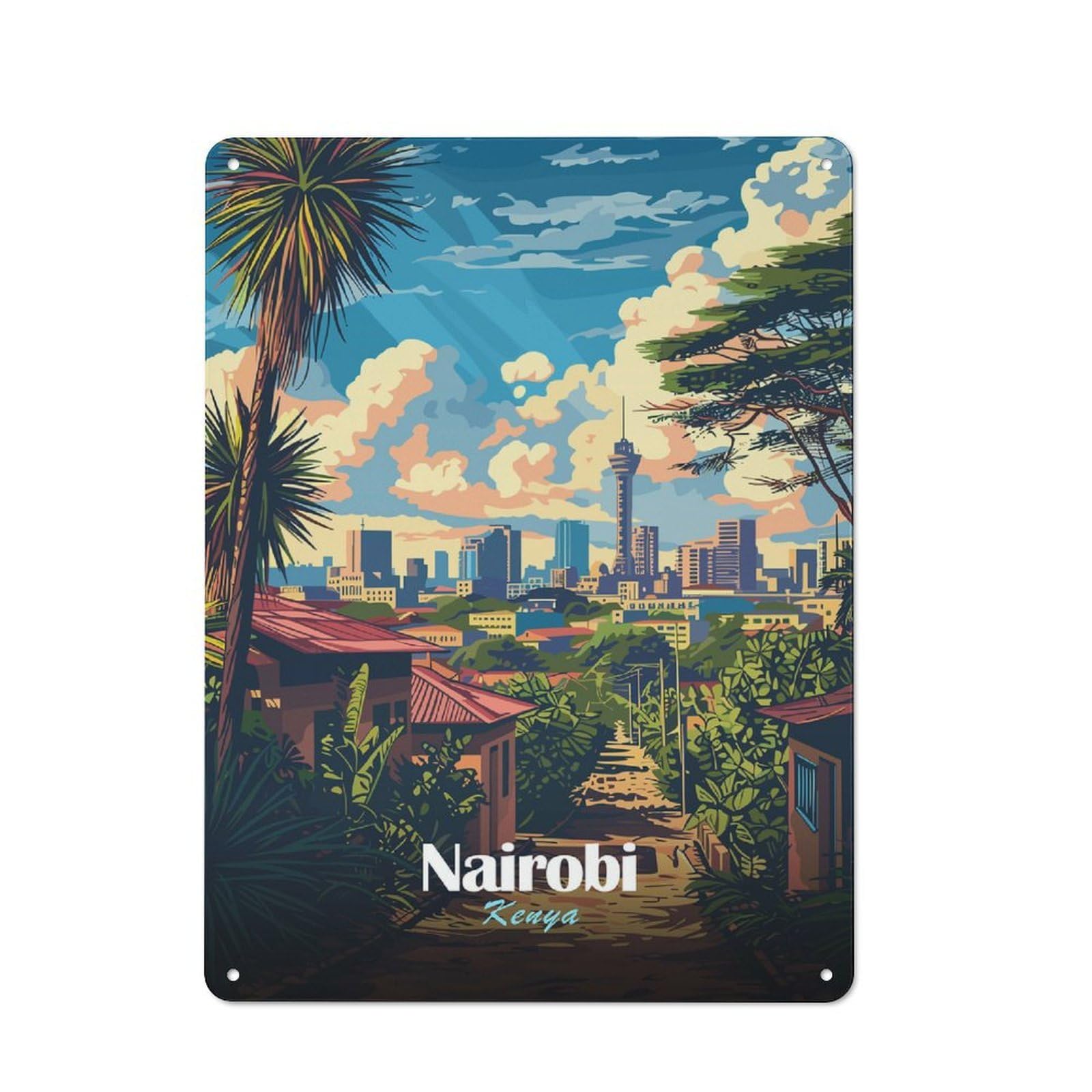Junmoney Style-6 Nairobi Kenya Cityscape Vintage Metal Sign 40X30cm, Vintage Bistro Wall Plaque For Coffee Bar, Small Shop Or Dining Room