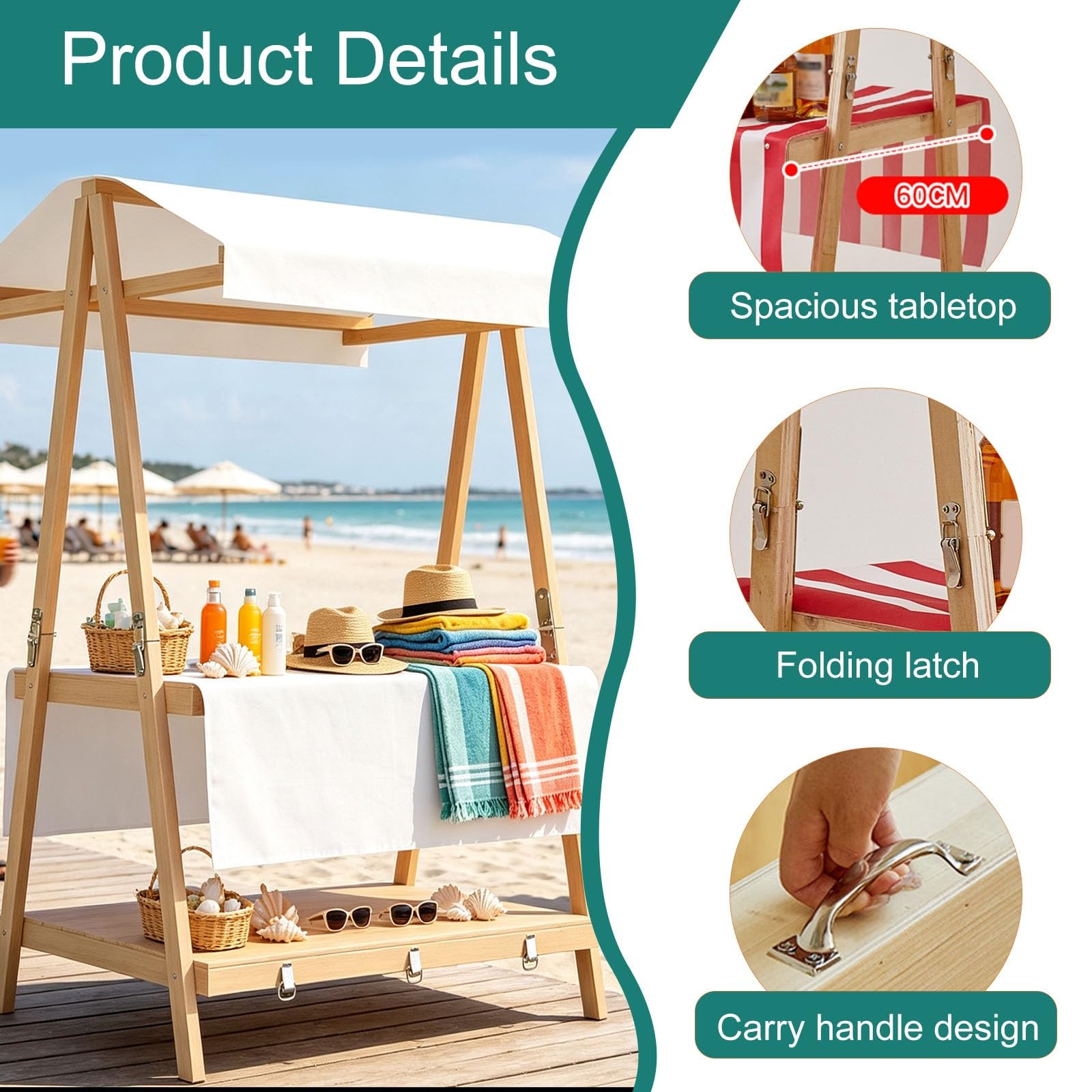 Carro De Comida De Madera, Puesto De Venta Plegable, para Tiendas Mercados(Pink,110cm/43.3in)