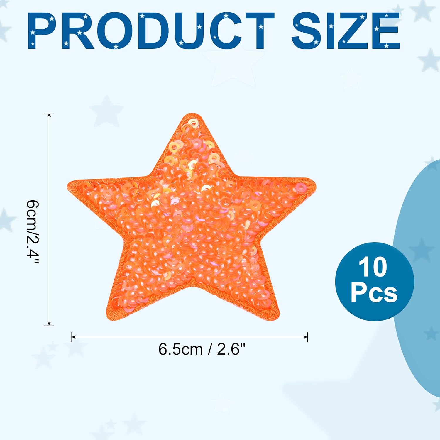 MECCANIXITY 10 Pcs Sequin Star Iron on Patches, 2.6 x 2.4 Inch Embroidery Sequin Patches for Clothing Repair Backpack Shoes Decoration, Orange