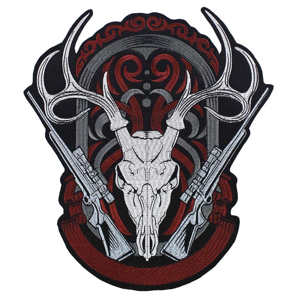 EMDOMO Iron on Embroidery Patches Guns Deer Biker Jacket Motorcycle Backpack Iron on Stickers Applique Clothes Accessories 1piece
