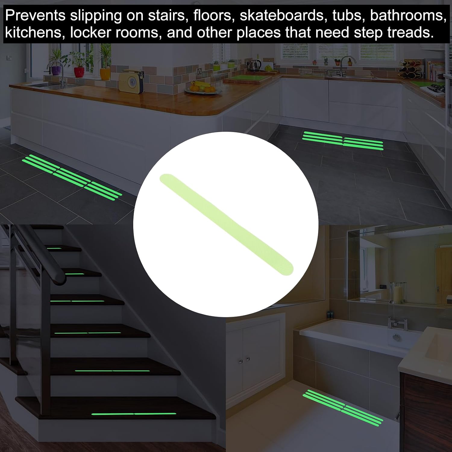 PATIKIL 7.9 x 0.8 Inch Anti Slip Grip Tape, 12 Pack Fluorescent Traction Strips Square with Scraper for Stairs Tub Shower, Green