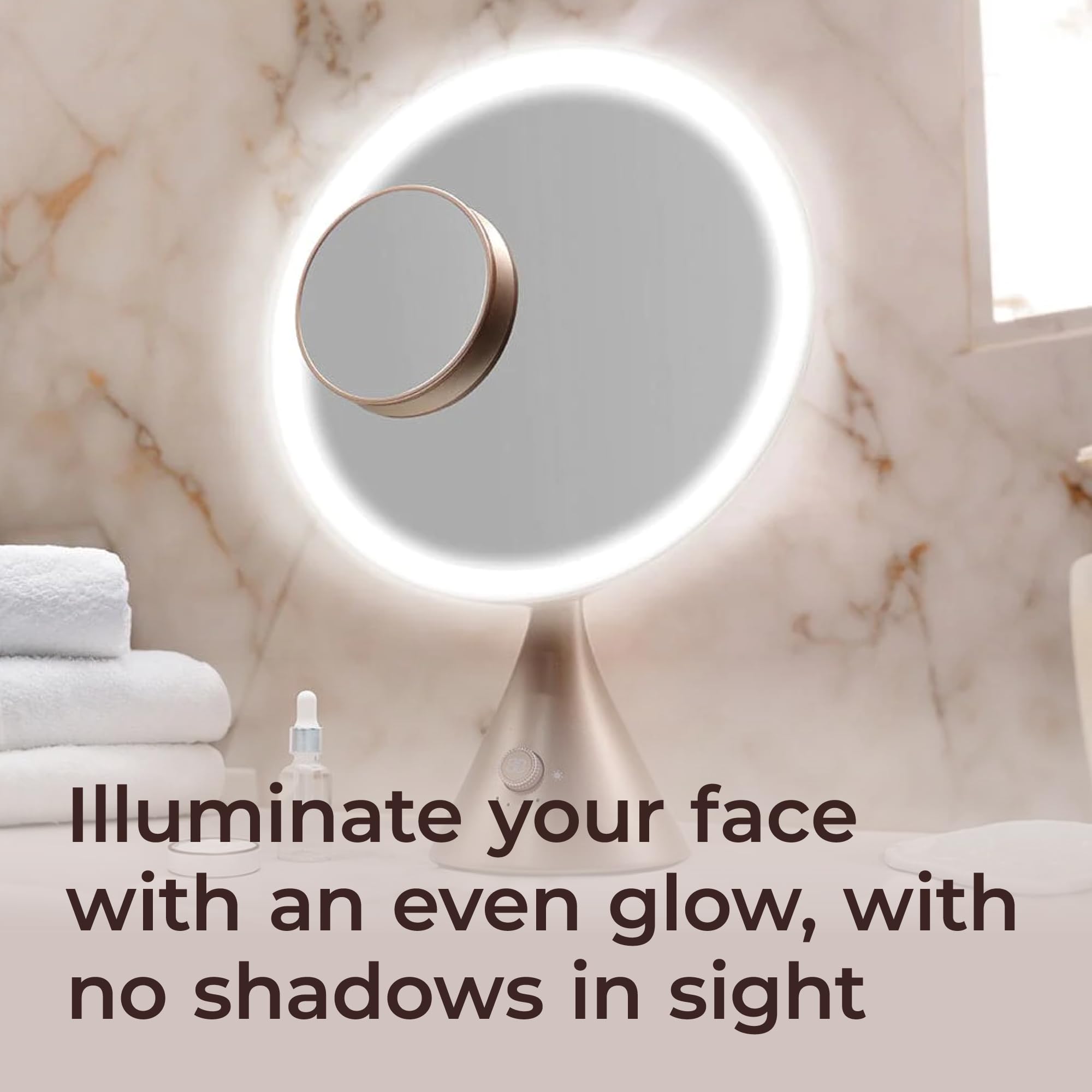 Beautifect Glow Nude Kosmetikspiegel mit Lichtern und Vergrößerungsspiegel, 3 Farbumgebungen und fortschrittlicher CRI 95+ Technologie für tägliches Make-up und Hautpflege