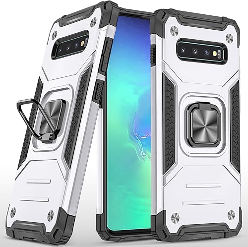 Funda para Samsung Galaxy S10, de grado militar, a prueba de golpes, con soporte de soporte, soporte magnético integrado para montaje en coche,