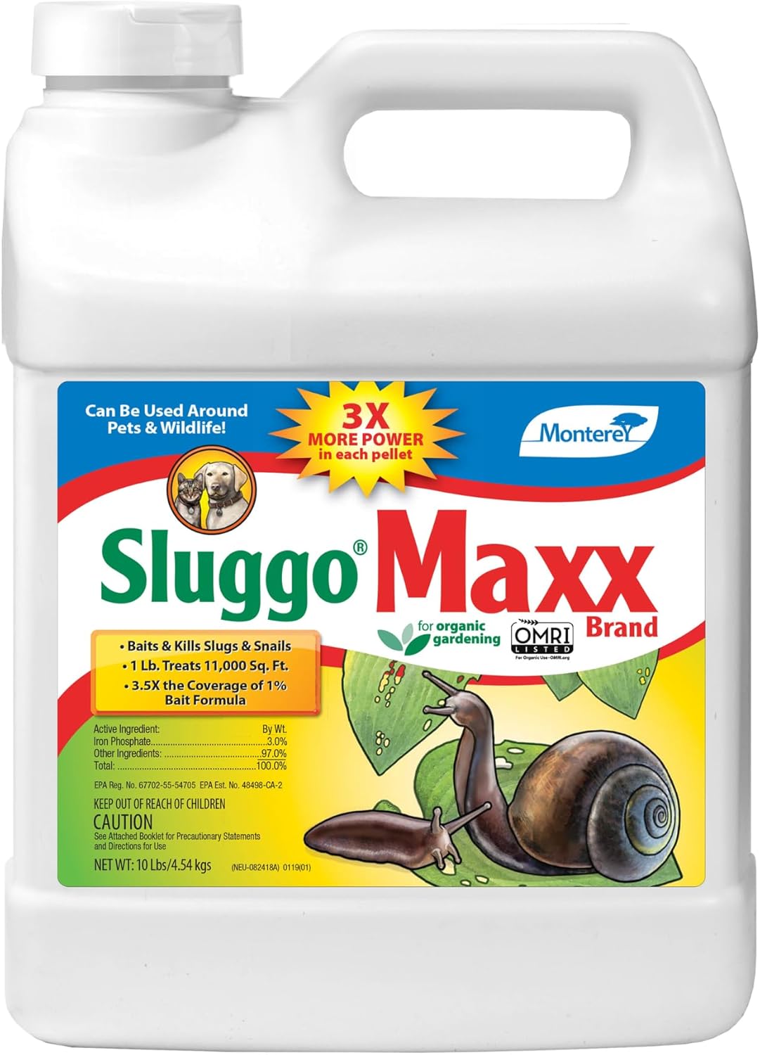 Monterey Sluggo Maxx Bundled with Measuring Spoon - Organic Gardening Slug and Snail Killer for Garden - Pet and Wildlife Friendly - 10 lb jug