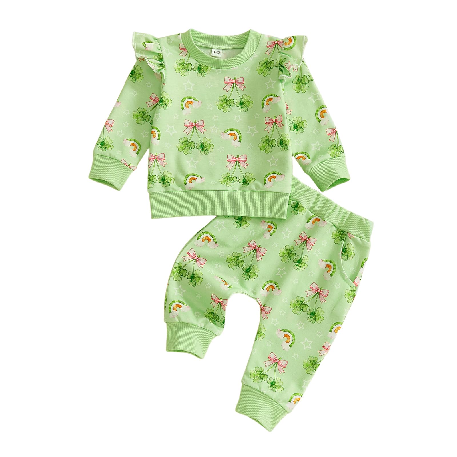 BemeyourBBs Fall Winter Toddler Baby Girl Clothes Cute Print Ruffle Shirt Top Pants Set 2 Piece Newborn Infant
