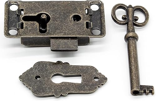 Miniatura 4 de Kyuionty 2 juegos de cerradura de llave de esqueleto decorativo de bronce antiguo con llave y tornillos para muebles de armario de pecho