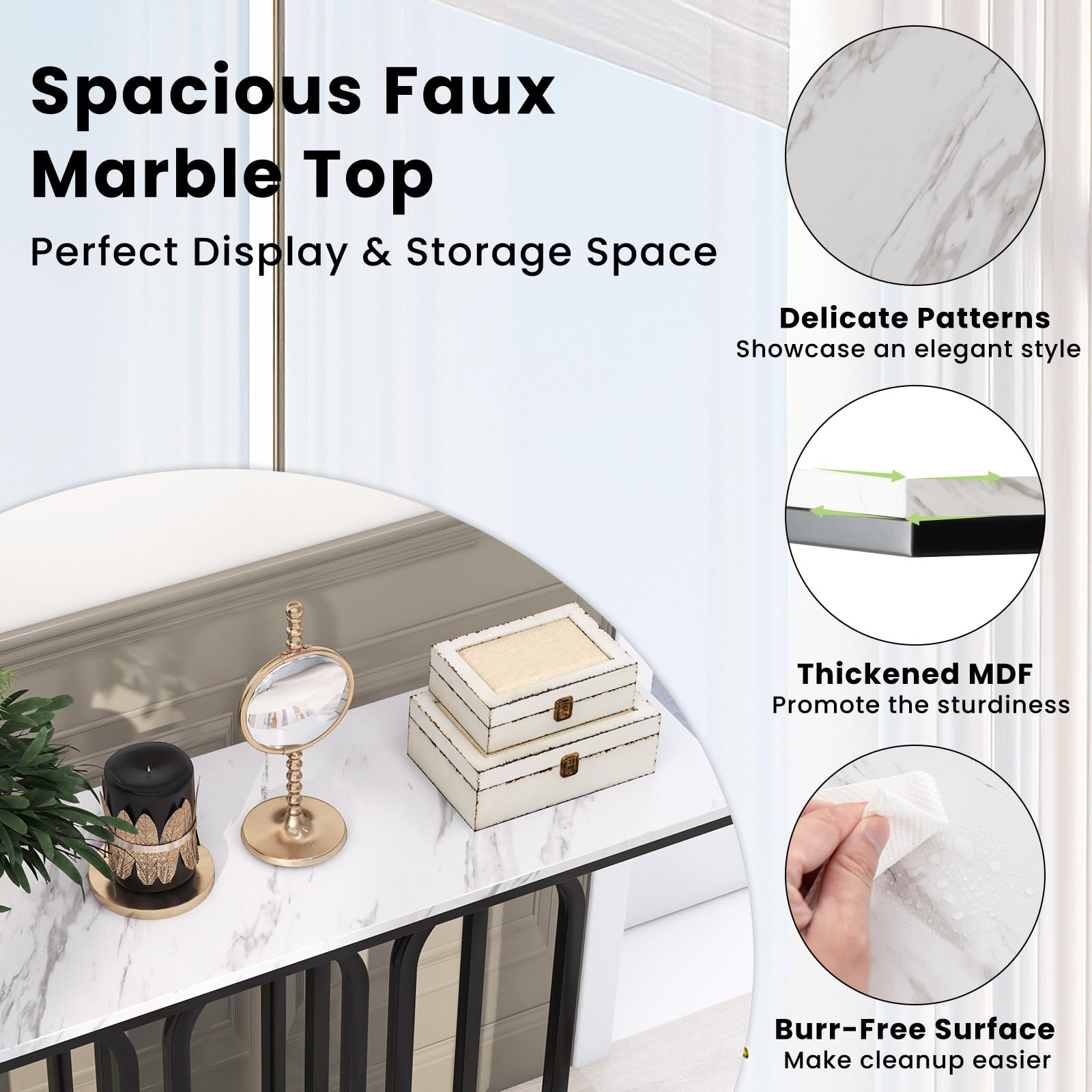 LIFEZEAL Marble Console Table, Entrance Table with Metal Frame