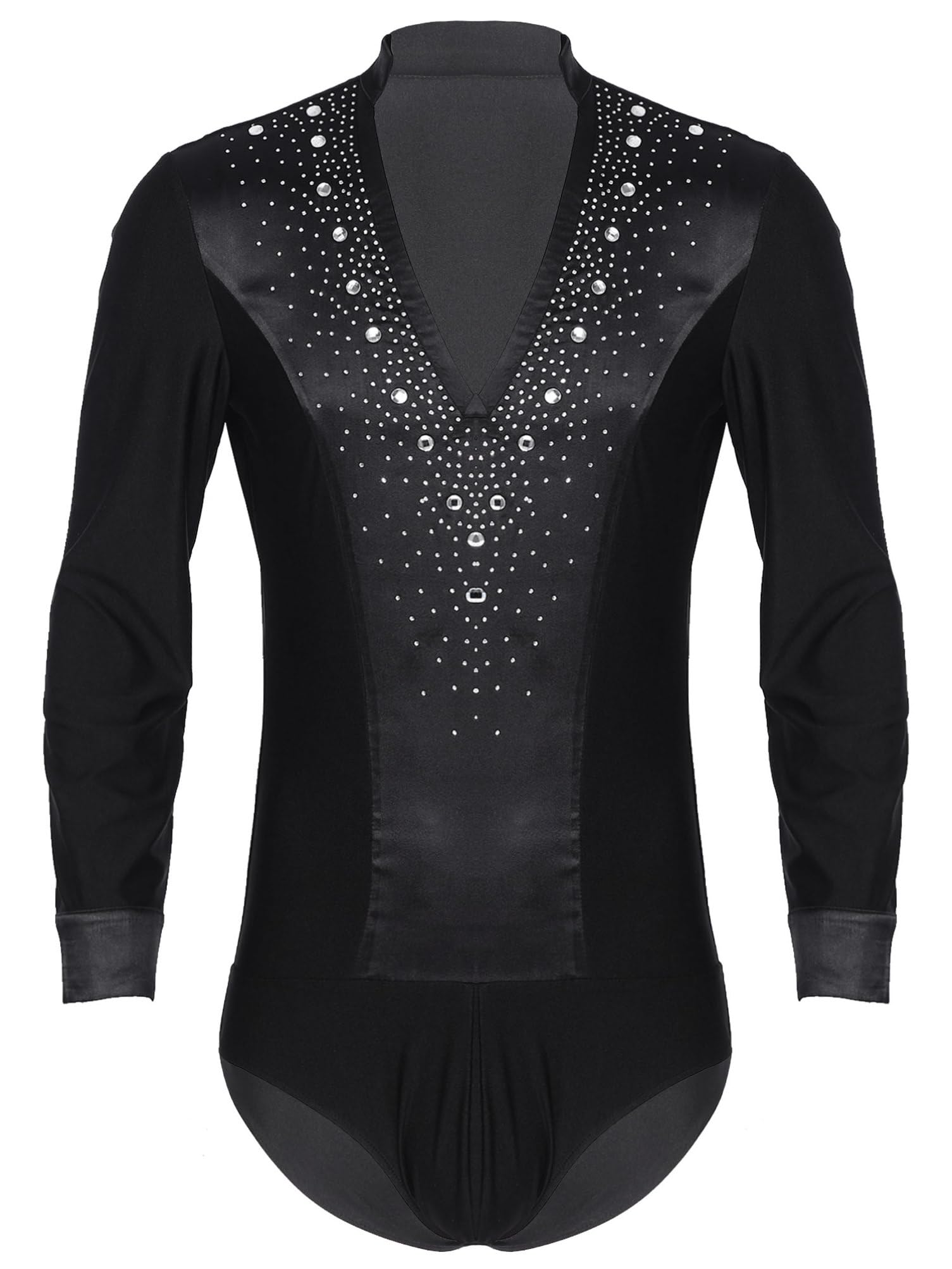 Aislor Leotardo Brillantes Para Hombre Con Cuello En V Body De Satén Manga Larga Maillot Para Danza Latina Patinaje Artístico Traje Bailarina