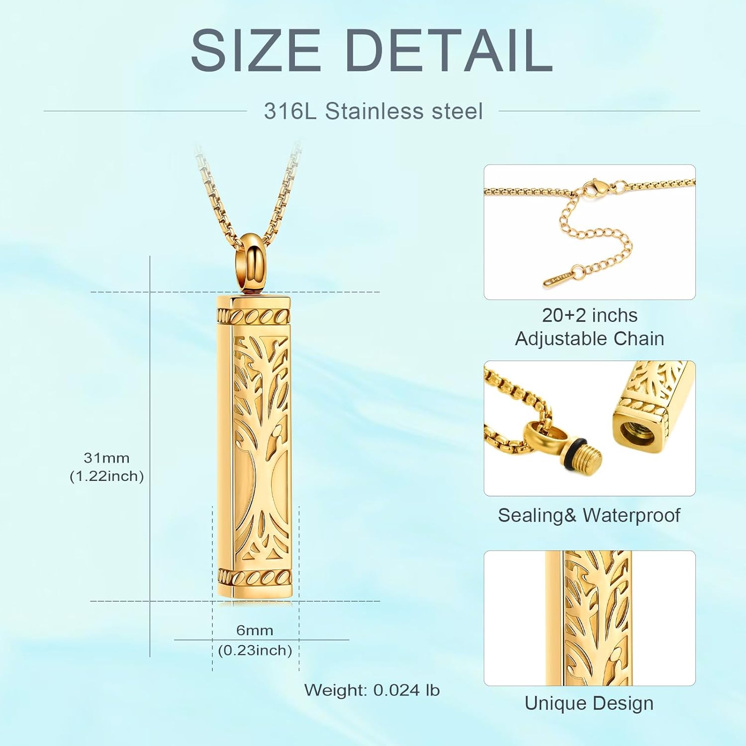 Tree of Life Cremation Jewelry Stainless Steel Urn Necklaces for Ashes Memorial Pendant Locket Vertical Bar Keepsake Necklace Jewelry for Women Men Human Ashes - Image 2