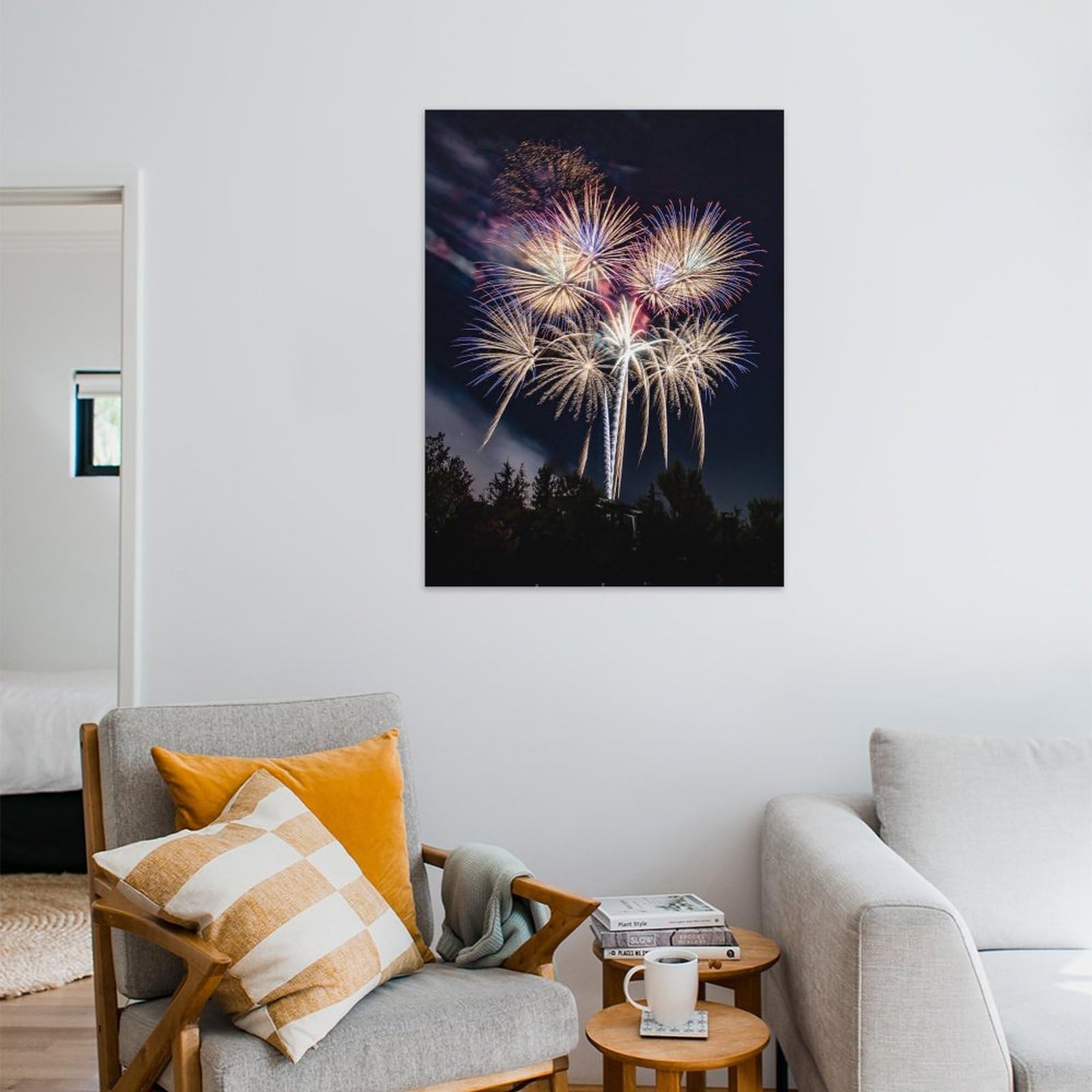 Amazon.co.jp: 絵画 夜の公園で花火が上がるインテリア 絵画 花火大会