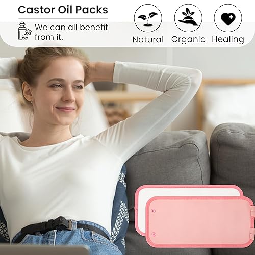 Miniatura 5 de SAIMIRI Paquete de 2 unidades de aceite de ricino para rodilla con franela de algodón orgánico, almohadillas de compresión de aceite de ricino