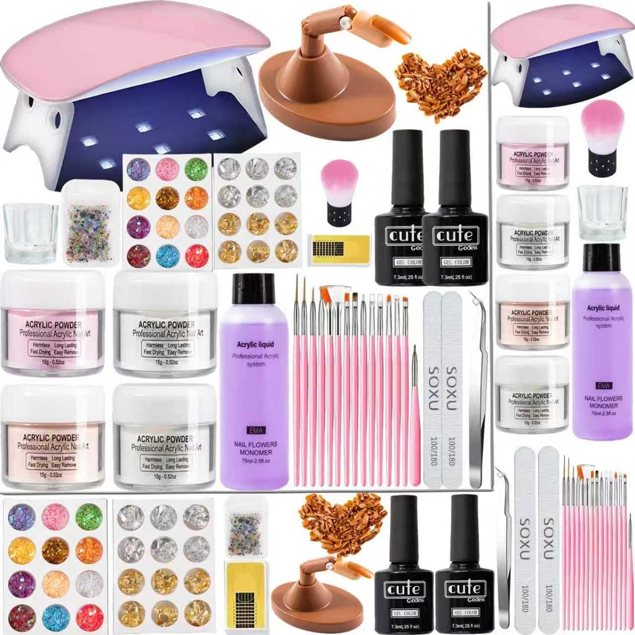 CENBEII Acrylic Nail Kit Acrylic Powder: Practice Hand Finger with Nail Tips Nail Practice Kit