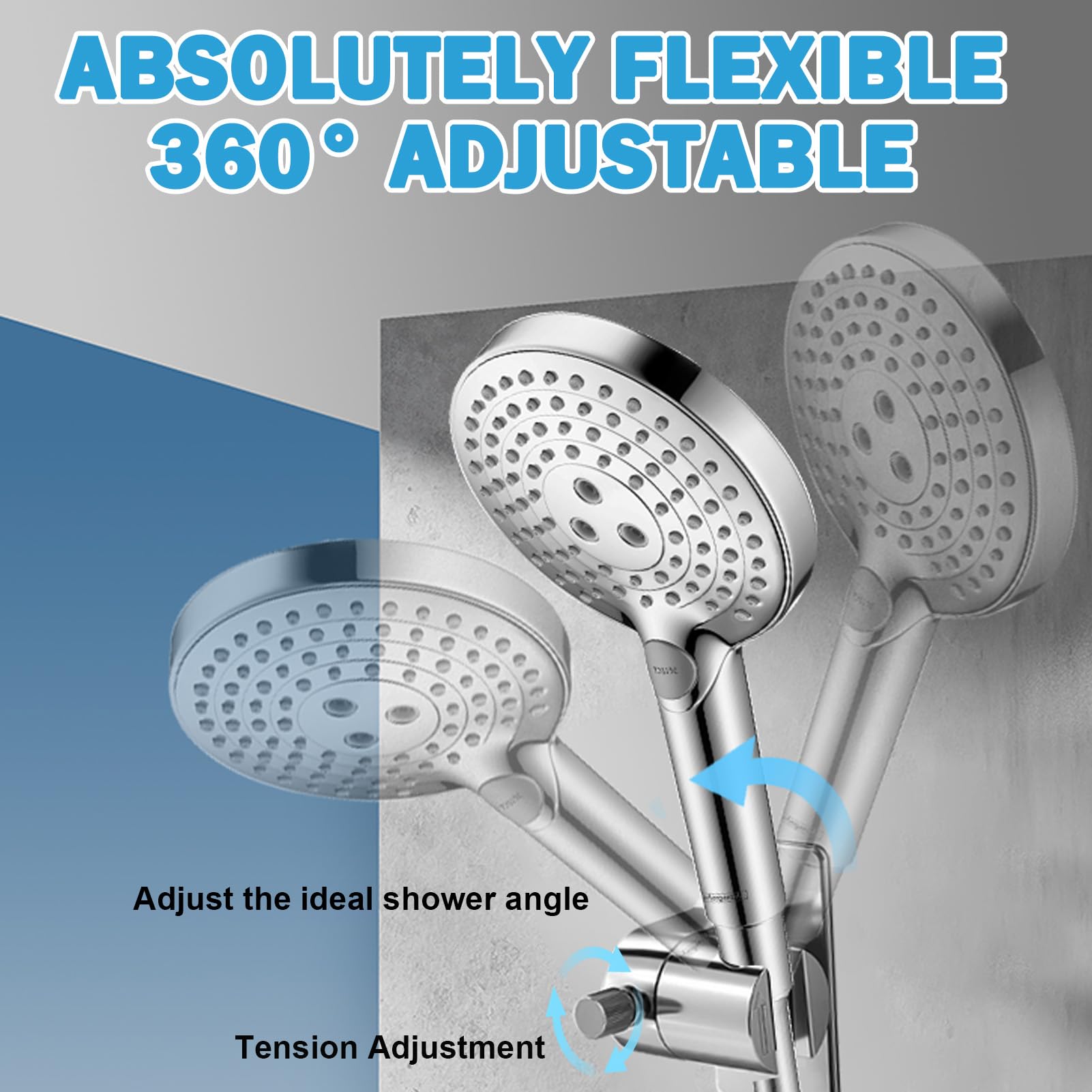 Supporto Doccia Regolabile Adesivo – Universale, Forte, Senza Fori (Cromato) - 3