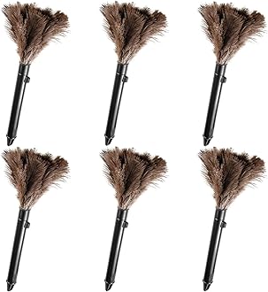 Retractable Feather Duster-Genuine Ostrich Feathers,Anti-Static,Reusable Eco-Friendly Handheld Cleaning for Keyboard,Home,Car,Office(10 to 15 Inches) 6 Pack