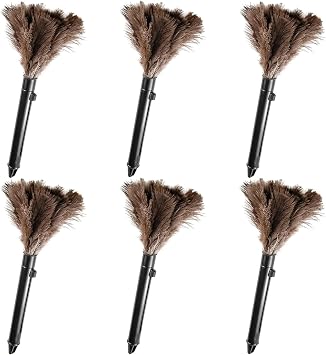 Retractable Feather Duster-Genuine Ostrich Feathers,Anti-Static,Reusable Eco-Friendly Handheld Cleaning for Keyboard,Home,Car,Office10 to 15 Inches 6 Pack