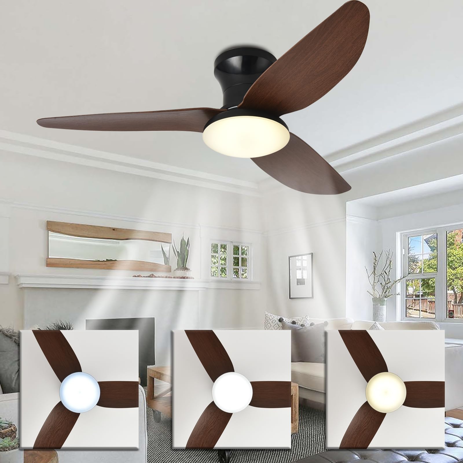 100cm Modern Ceiling Fans with Lights, LED Smart Dimmable Bedroom Fan Light Remote and APP Ceilings Fan Lamp Quiet 6-Speeds Reversible with Memory Function Timer for Living Room, Kitchen-Dark Wood