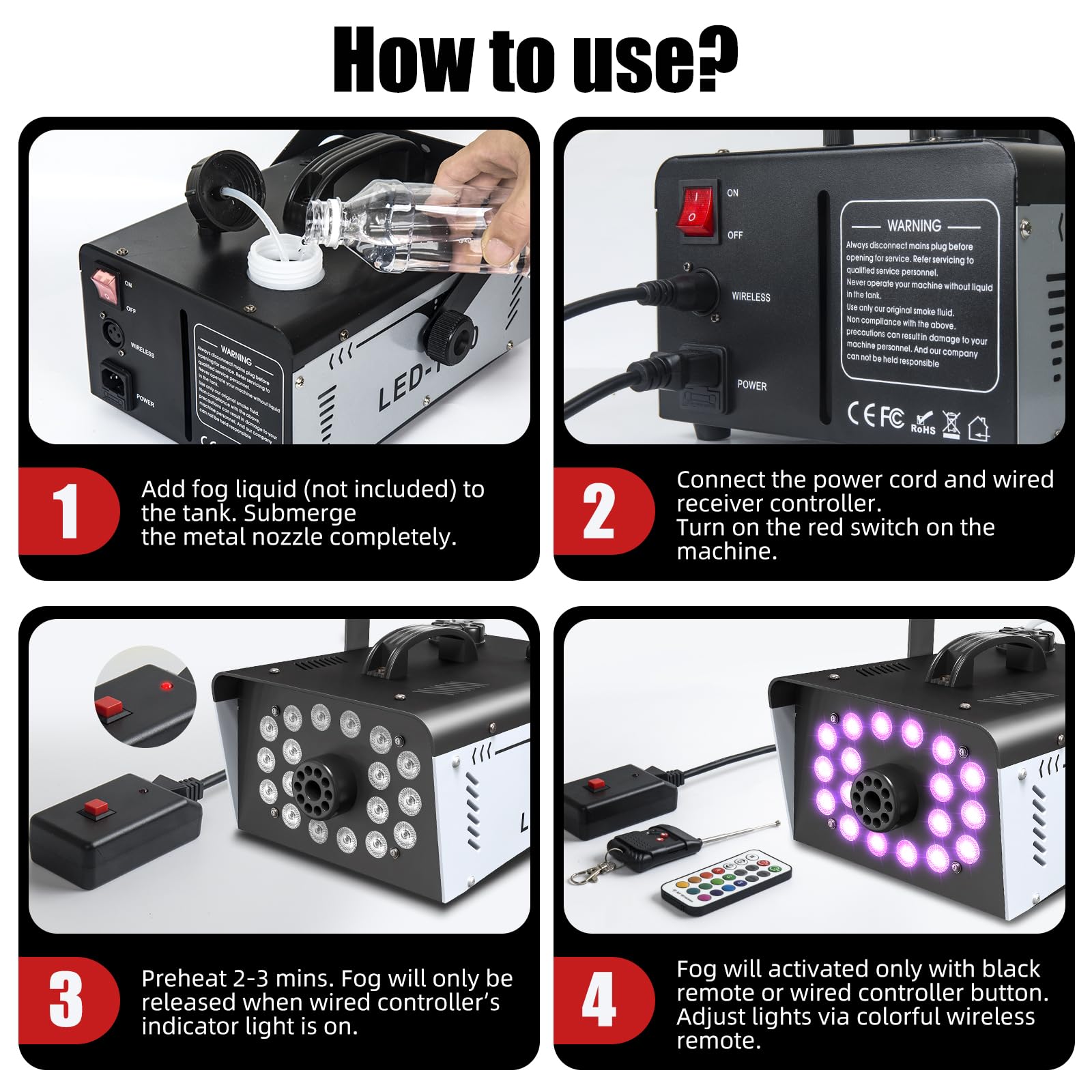 1200W Fog Machine Halloween Outdoor with 18 LED Lights 6000CFM Smoke Machine Fog Indoor with Remote for Wedding Party DJ Disco Stage