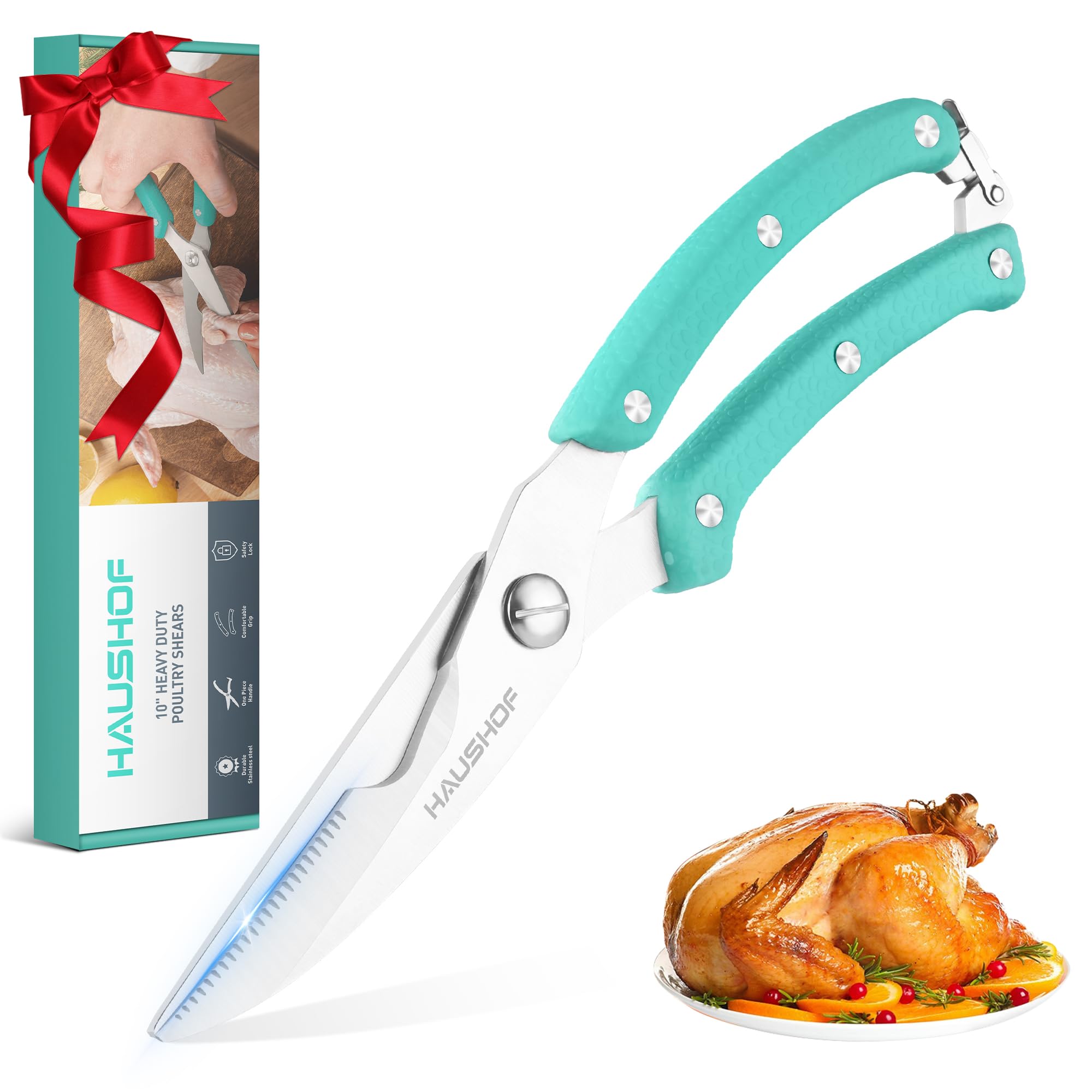 HAUSHOF Poultry Shears 255mm, Heavy Duty Stainless Steel Sharp Kitchen Scissors, Cooking Scissors for Meat, Chicken, Fish, Bone, Vegetables