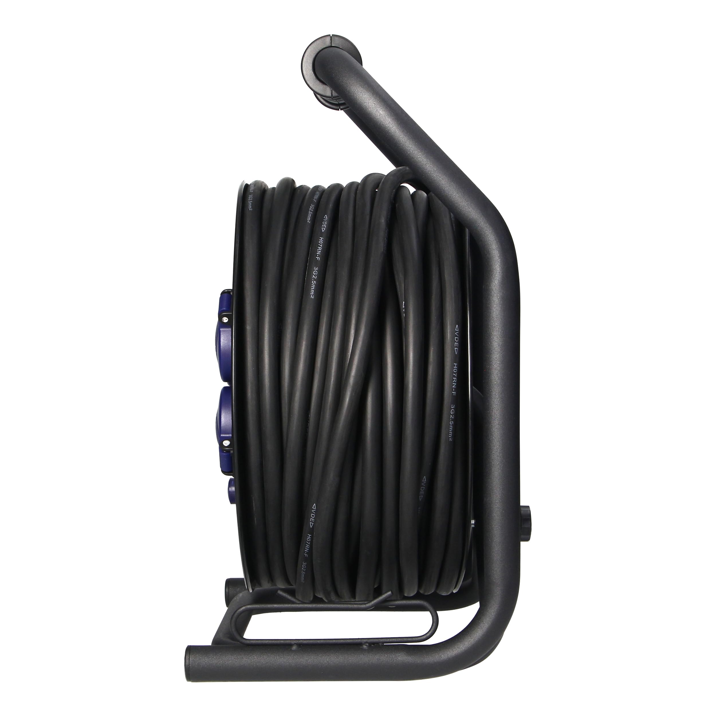 Przedłużacz Bębnowy 40m - 4 Gniazda Schuko IP44 Olejoodporny Kabel H07RN-F 3x2,5 mm² Wyłącznik Termiczny System Anti-Twist Stojak Cube Ogród Warsztat Garaż