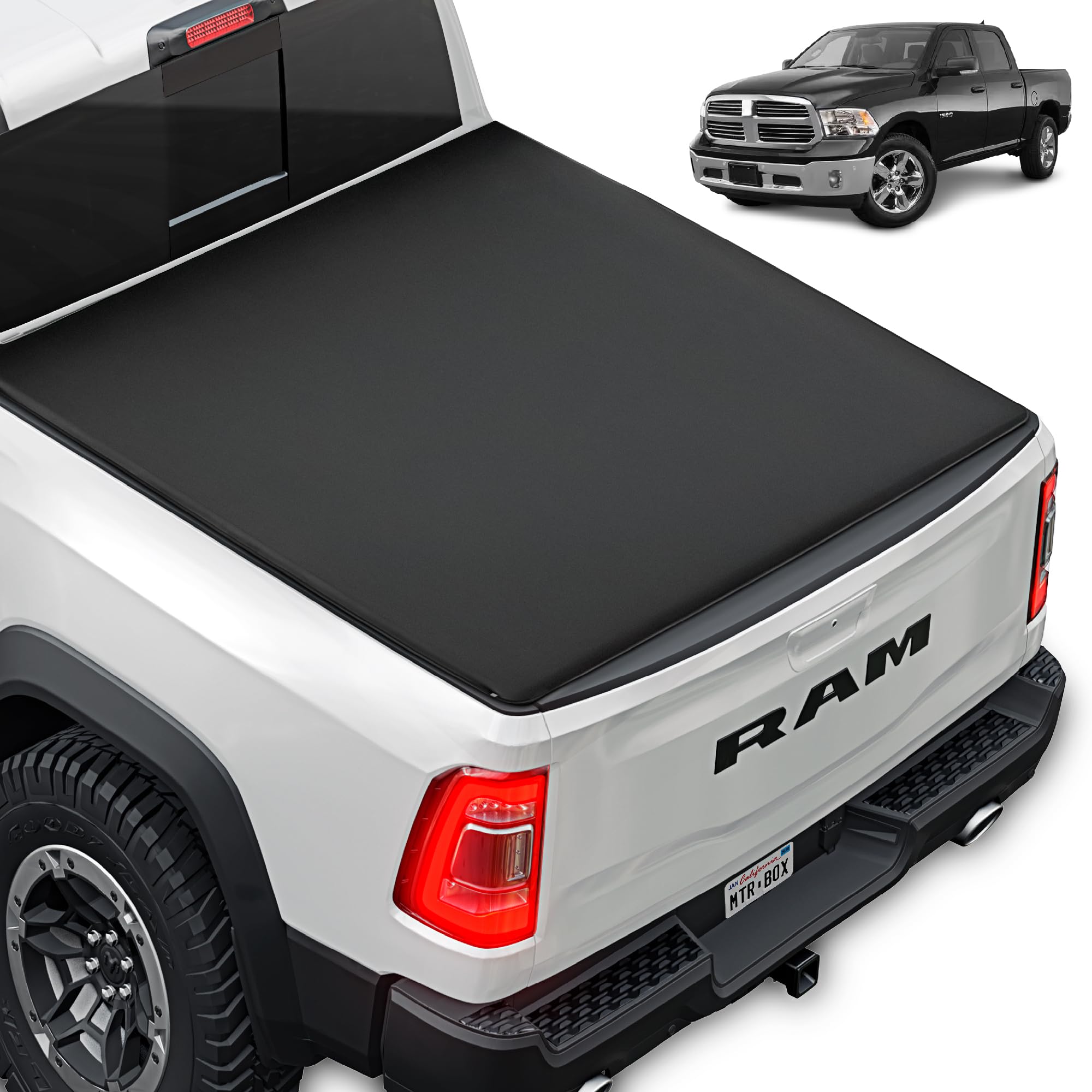 truck tonneau cover for ram 1500 (2009-2026) / ram 2500 & 3500 (2009-2026) with 5.7 ft bed, soft tri-fold all-weather folding truck bed cover black (no rambox)
