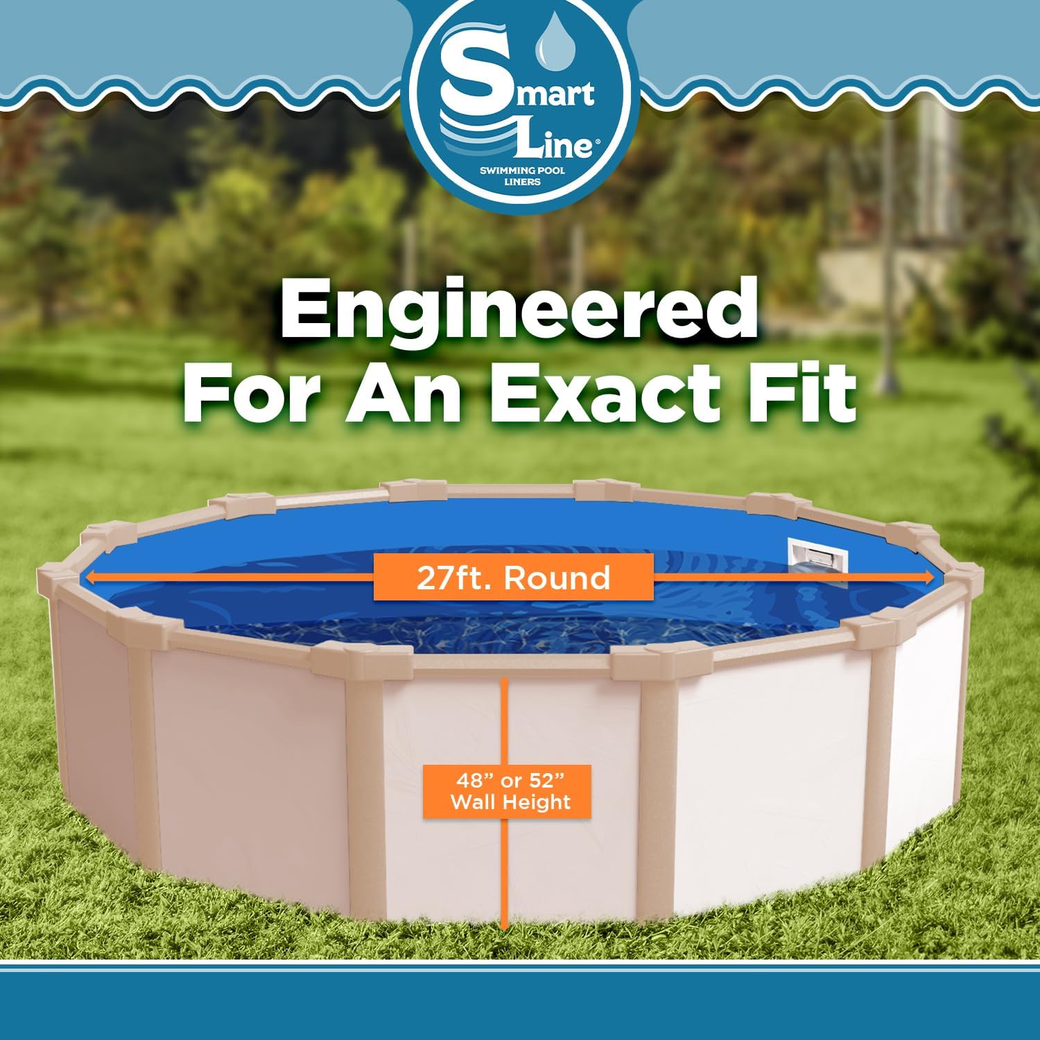 Smartline 27 ft Round Swimming Pool Liner | Swirl Bottom | Overlap Style | 48-52 Inch Wall Height | 20 Gauge Heavy Duty Virgin Vinyl | Designed for Steel Sided Above Ground Pools