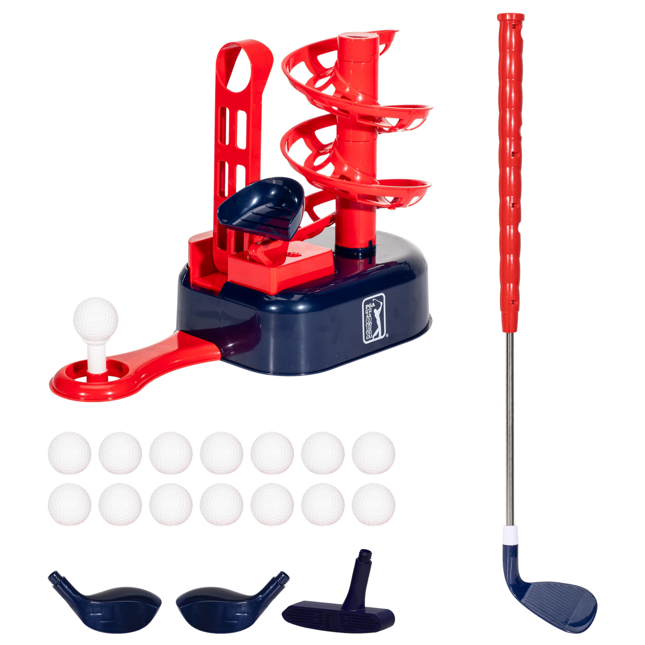 Franklin Sports PGA Tour Kids Golf Tee Trainer Toy - Plastic Youth Golf Set with Automatic Ball Feeder - Includes (1) Righty + Lefty Adjustable Club, (15) Balls, and (1) Tee - Ages 3+