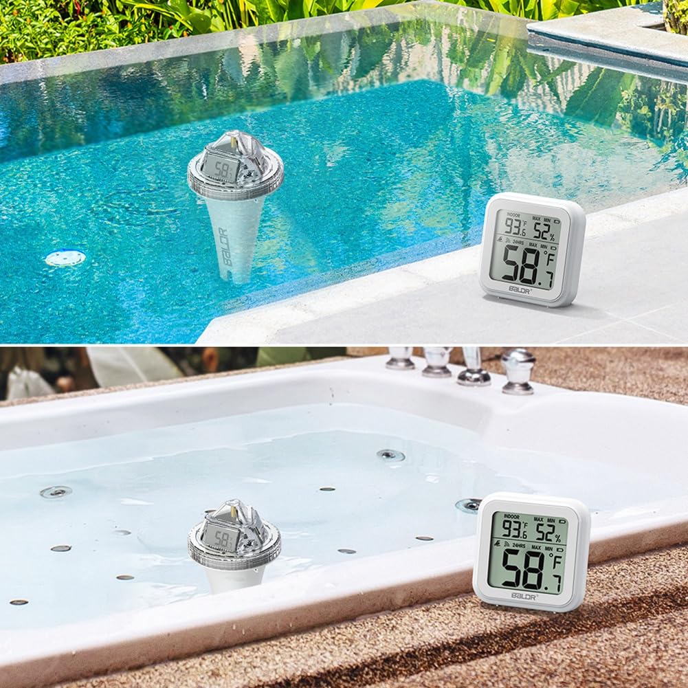 Termometro Galleggiante Esterno Set per Piscina con Tracker di umidità Interna, Lettura Accurata 'Acqua e della Temperatura 'Aria