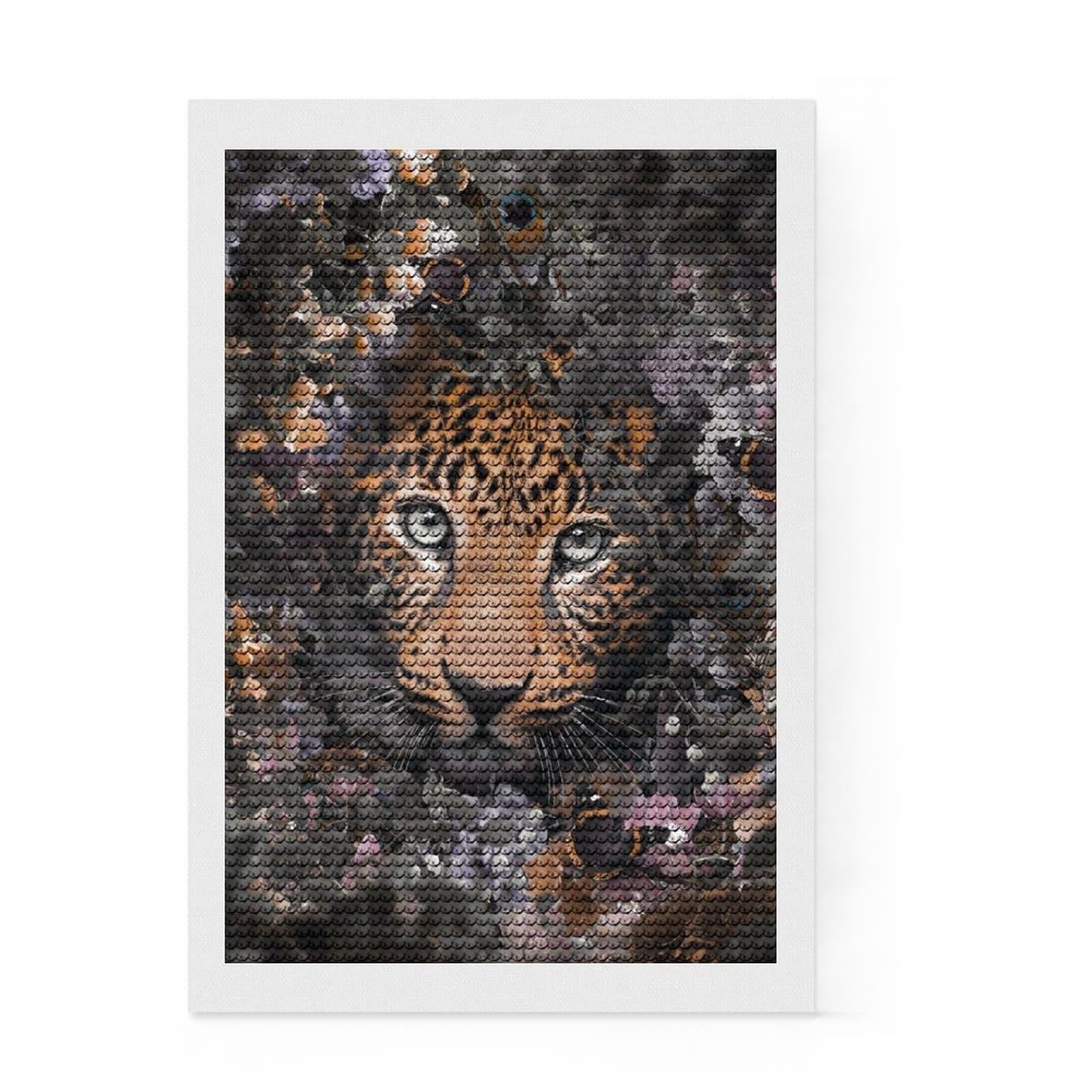 Junmoney Flowered Leopard DIY Diamond Art Canvas Kit 8"x12", for Teens, Pleasing Wall Art Project, Aesthetic Room Decor, Christmas Gift