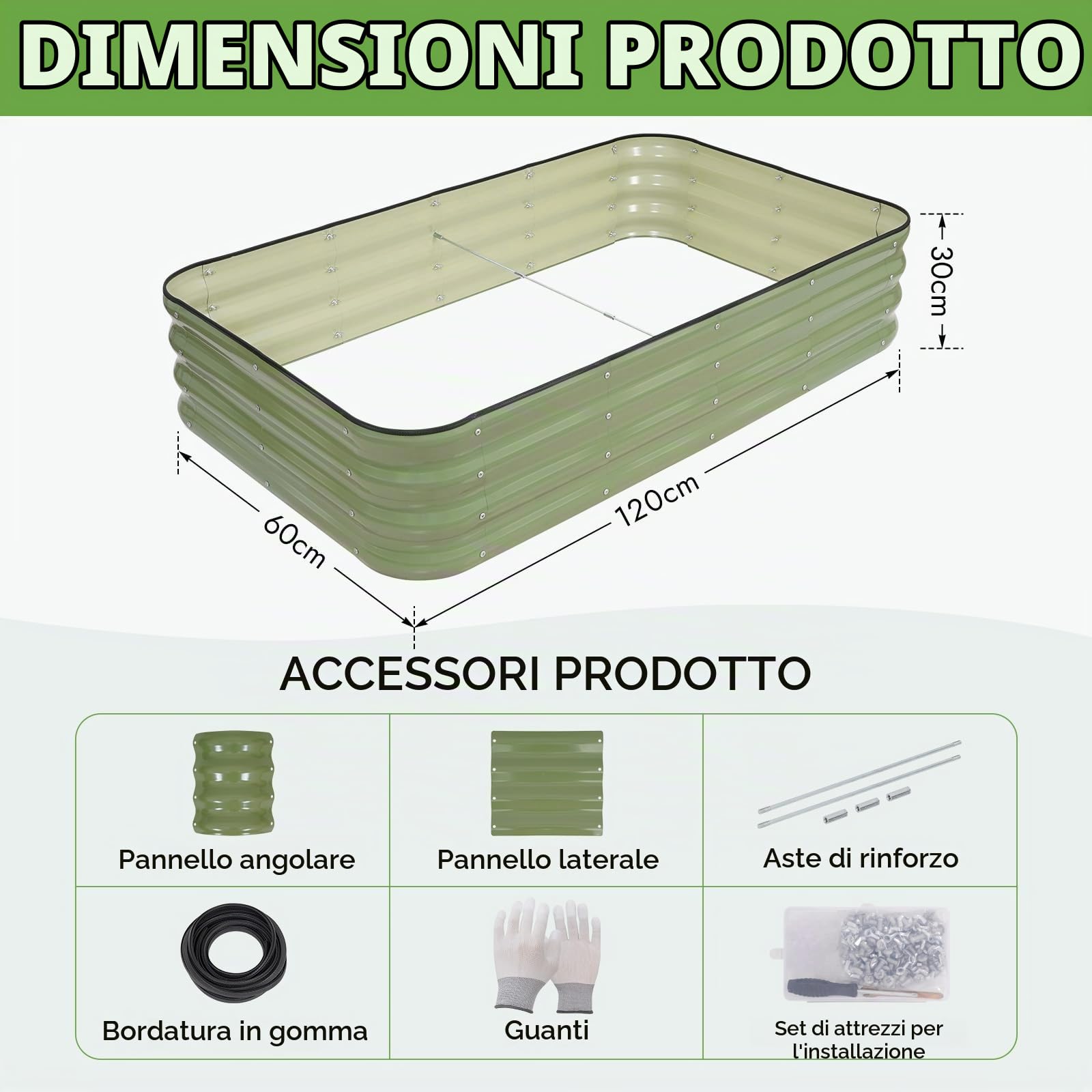 INNO STAGE Fioriera rialzata regolabile da 1,5 m, in metallo, per coltivare verdure, erbe aromatiche, fiori in acciaio, kit per aiuole da giardino rialzate, verde oliva, confezione da 2