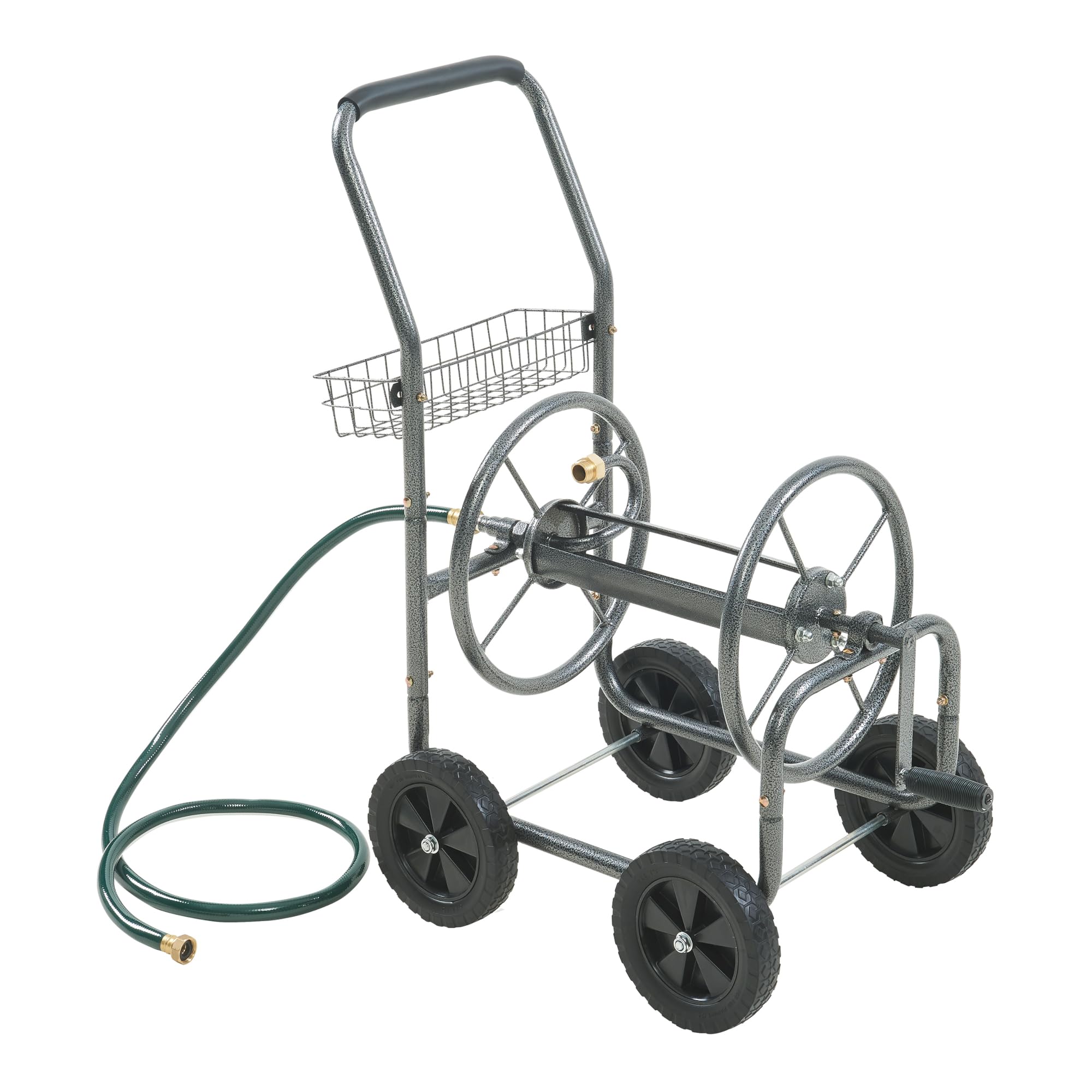 pro.tec Schlauchwagen für 3/4 Zoll Schlauch bis zu 65 m Metall Gartenschlauchwagen ohne Schlauch Schlauchtrommel mit Reifen rollbar Schlauchaufroller mit Handkurbel 84 x 48 x 93 cm Grau