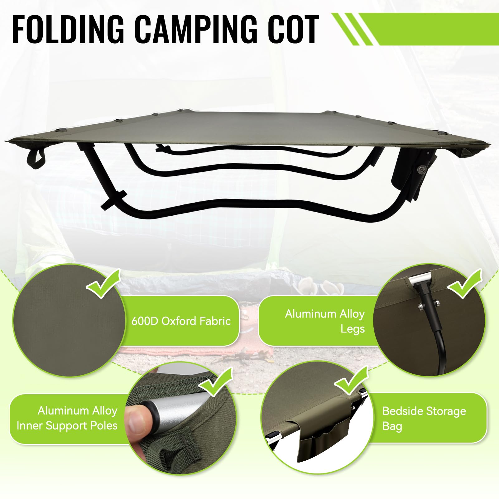 Cama de camping ultraligera y plegable para dormir, fácil de montar, soporta 330 libras, portátil y compacta para adultos, ideal para senderismo y viajes