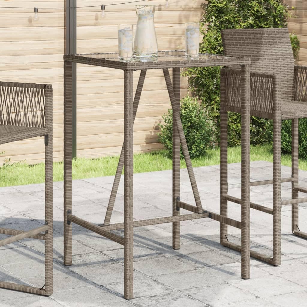 Mesa alta de terraza resistente a la intemperie con polirratán y cristal