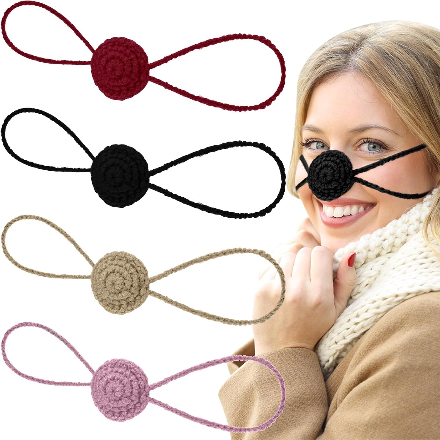 4 Pcs Winter Nose Warmer for Women Men Cold Weather | Soft Crochet Knit Wool, Comfort Adjustable Nose Cover Protection,Funny Winter Gifts,Outdoor Sports Skiing Cycling