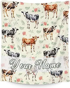 Custom Cow Blanket, Cute Soft Throw Gifts for Adults Women, Cozy Flannel Throw Blankets for Bed Living Room, 60"x80"