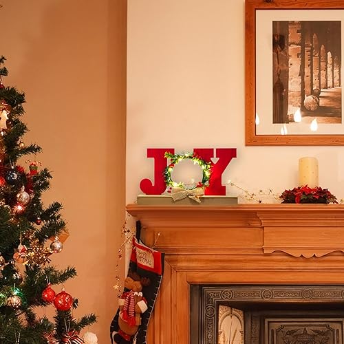 Miniatura 6 de Decoraciones de Navidad para el Hogar con Luz LED JOY Decoración Corona de Madera Estilo Granja para Mesa Letreros de Feliz Navidad Bloque Rústico