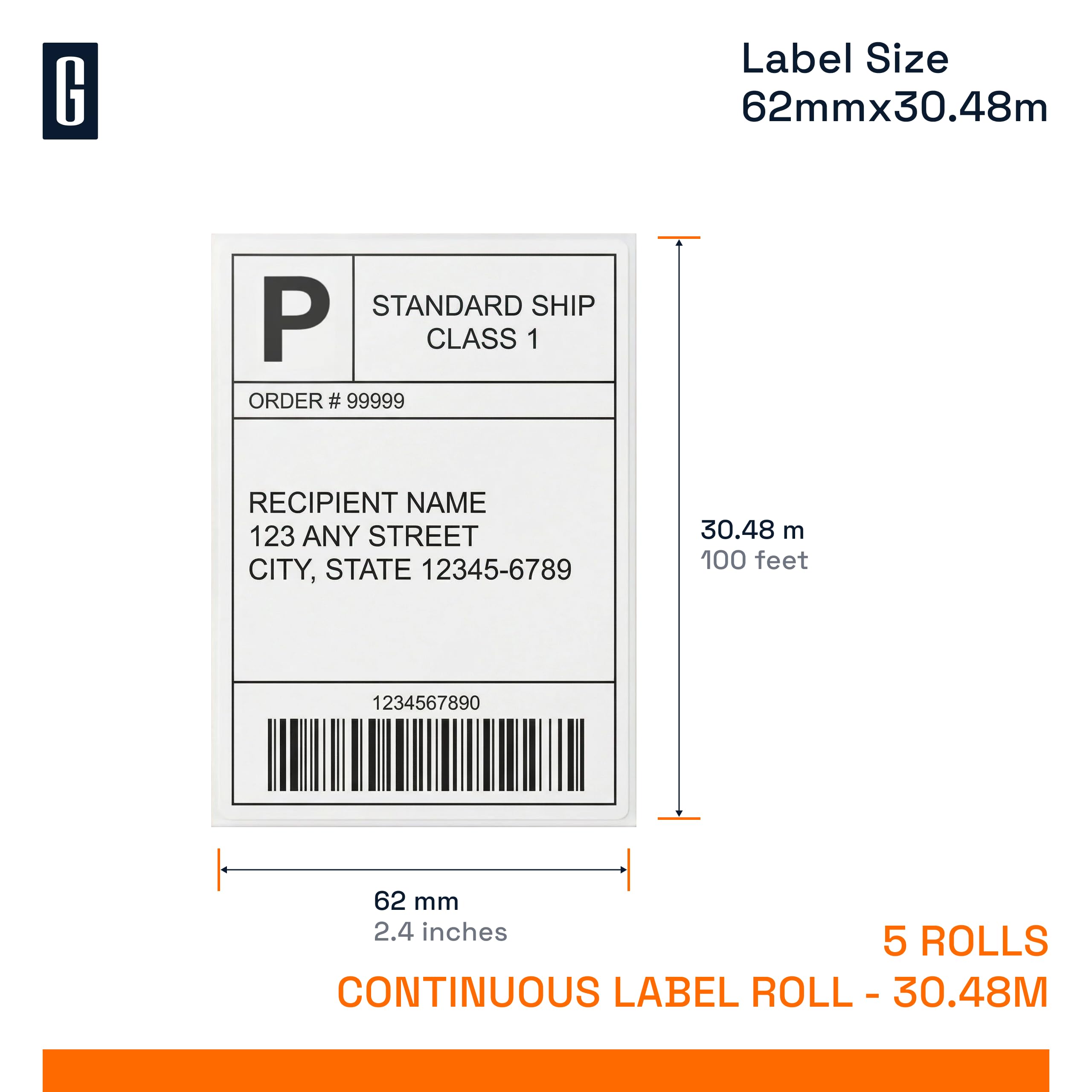 Lot de 10 rouleaux d'étiquettes DK-22205 compatibles Brother 62 mm x 30,48 m papier autocollant pour QL-500 QL-700 QL-800