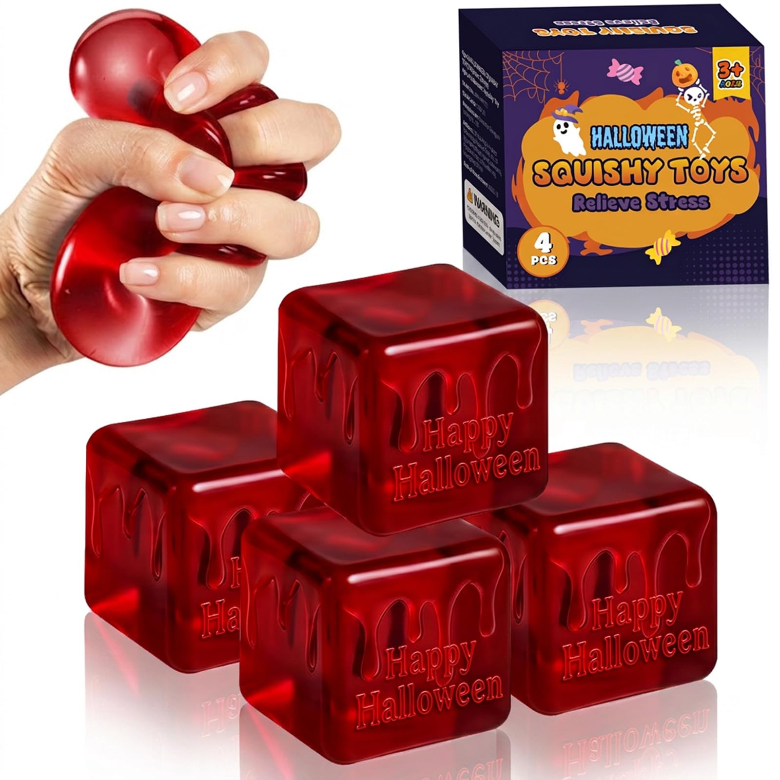 VOMAOK 4 Pack Halloween Stress Blood Cube,Squishy Toys for Kids Halloween Party Favors Trick or Treats Classroom Prizes Goodie Bag Fillers