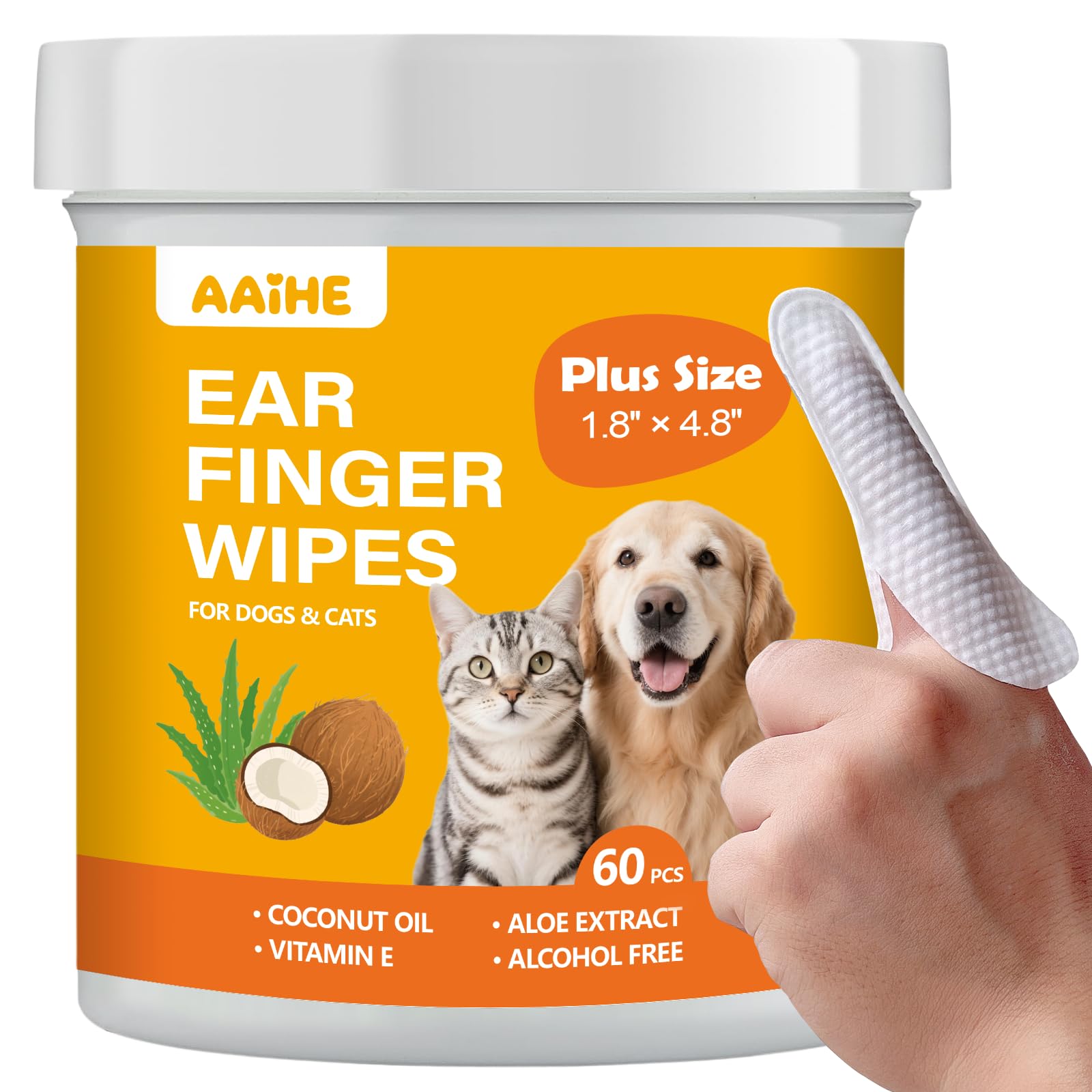 Plus Size Dog Ear Wipes,Gently Remove Ear Wax & Dirt,Relieve Ear Itching. Fresh Coconut Scent, All Natural Ingredients Dog Ear Cleaning Wipes - 60 Count